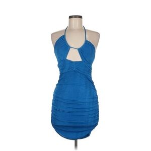 Beginning Boutique Blue Halter Ruched Bodycon Dress Size 8